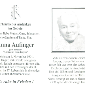 Aufinger Anna Geb. Strasser Kapser